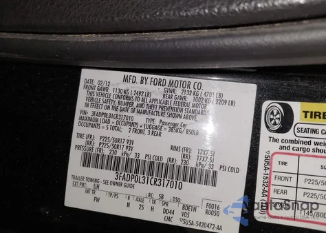 2012 Ford Fusion Hybrid z USA, uszkodzony, nr VIN 3FADP0L31CR317010